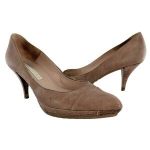 PURA LOPEZ Fawn Brown Leather Platform Pumps Heels Size 37